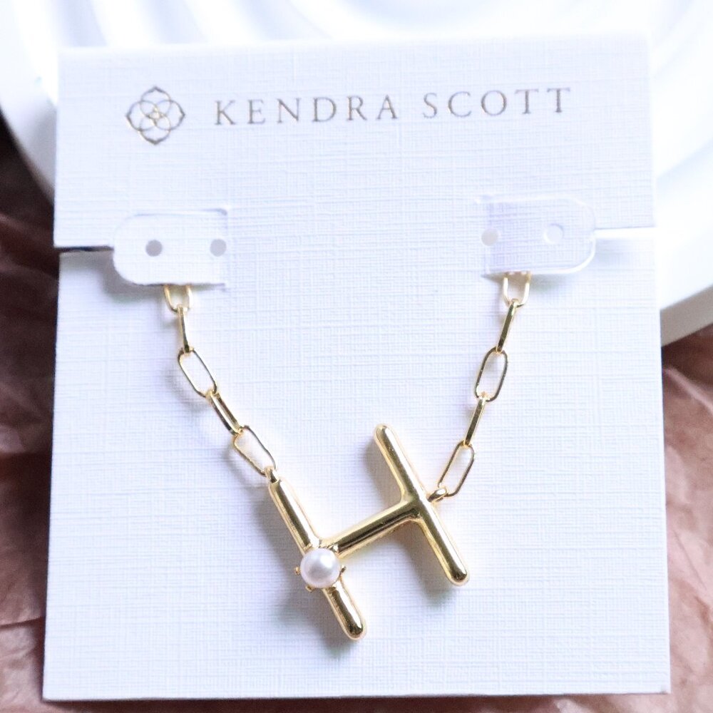 Kendra Scott Freshwater Cultured Pearl Gold Necklace - Letter H